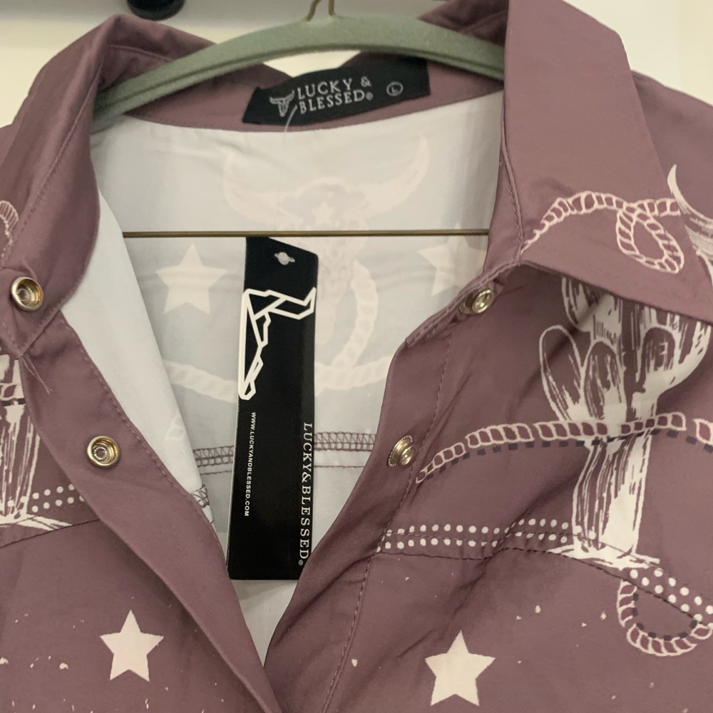 Lucky & Blessed Mauve Shirt with White Accents